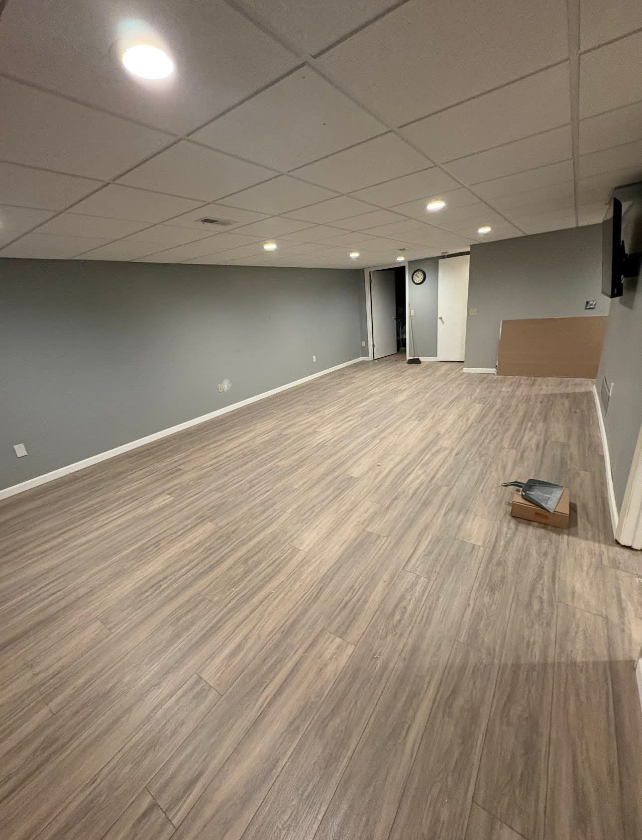 Finished basement with new flooring